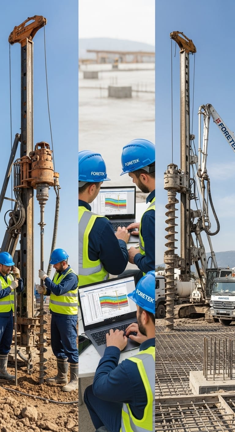Foretek'in zemin etüdünden fore kazık uygulamasına kadar olan mühendislik süreci
