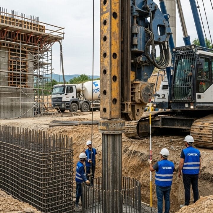 Foretek tarafından köprü inşaatında uygulanan fore kazık sistemi – şantiye sahnesi